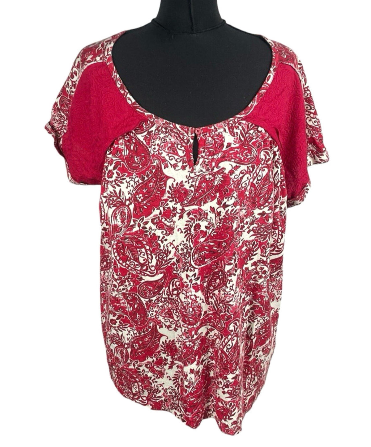 Next T-Shirt Blouse Top Women's UK Size 16 Paisley Short Sleeve Cotton Red