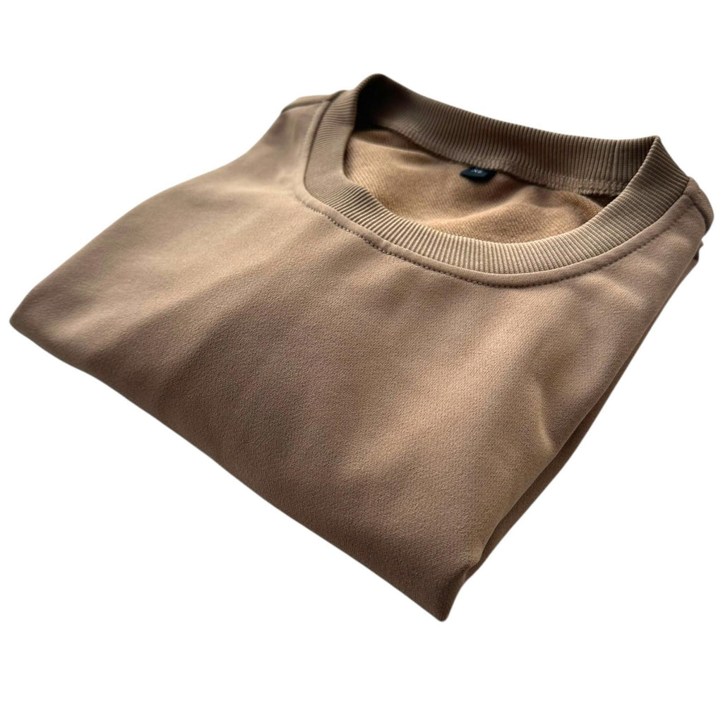 Brown Casual Jumper Men's UK Size XL Brown Long Sleeve Crew Neck Stretch Waist Cuff