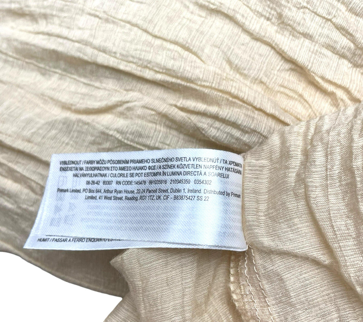 Primark Sheer Shirt Blouse Women’s UK Size S Button Up Crinkle Effect Beige