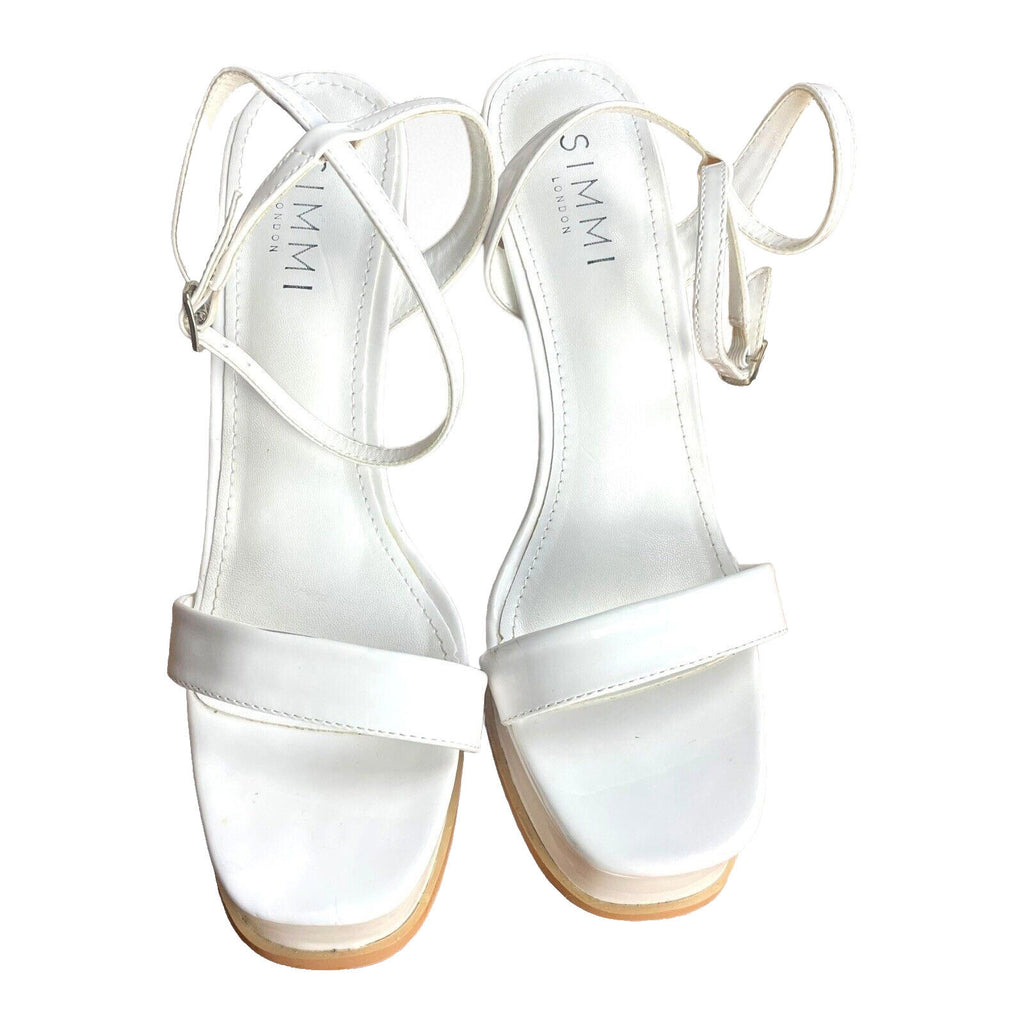 SIMMI White Simmi Platform Block Heel Sandals Women's UK Size 6 Wide Fit White Patent Shoes