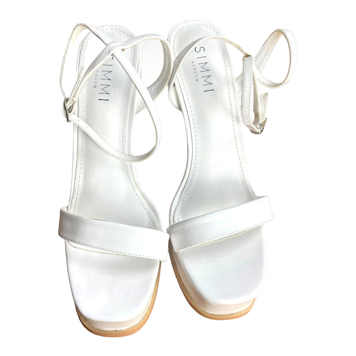 SIMMI White Simmi Platform Block Heel Sandals Women's UK Size 6 Wide Fit White Patent Shoes