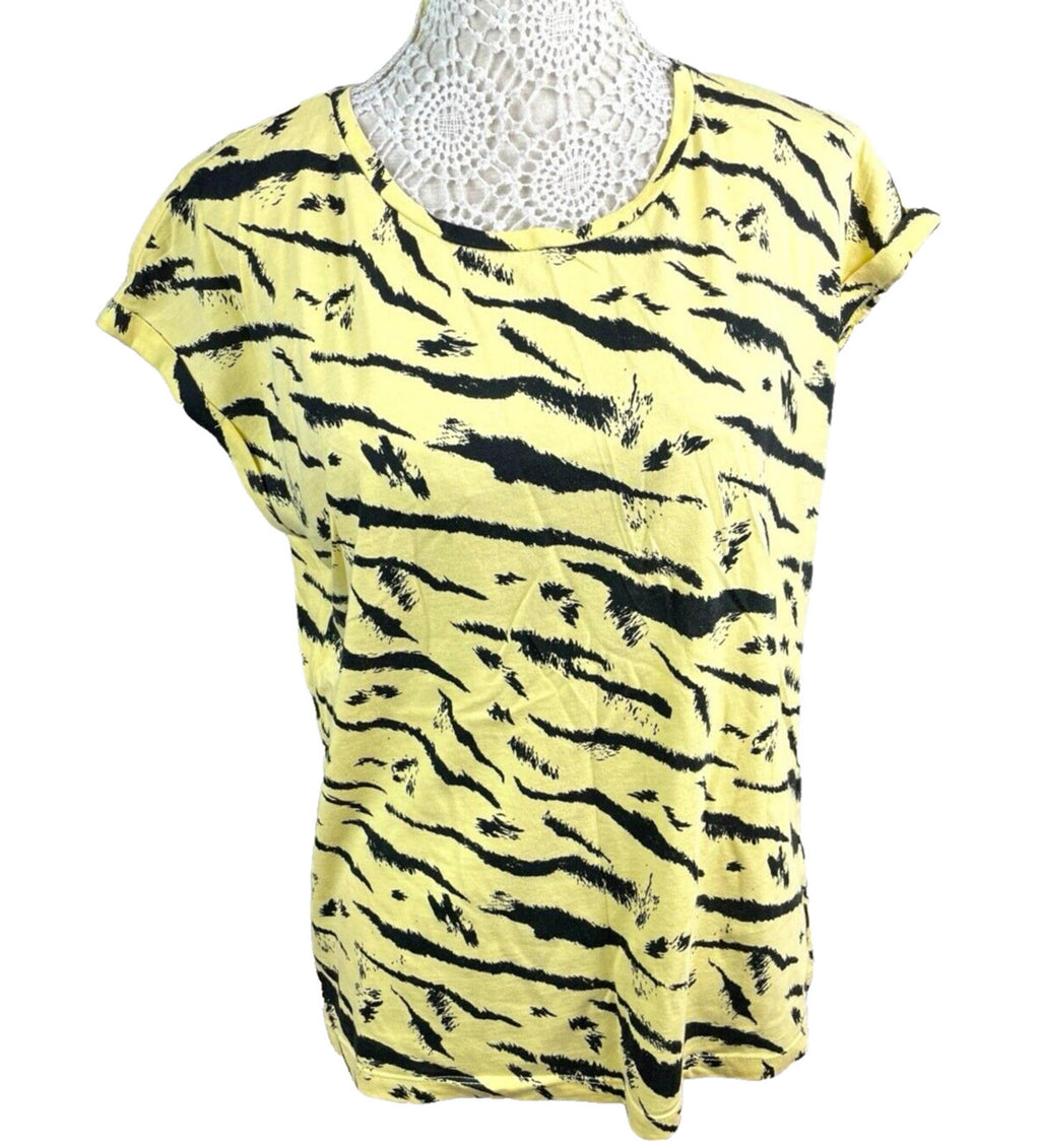 Dorothy Perkins Yellow Animal Print T-shirt 100% Cotton Women’s UK Size 16