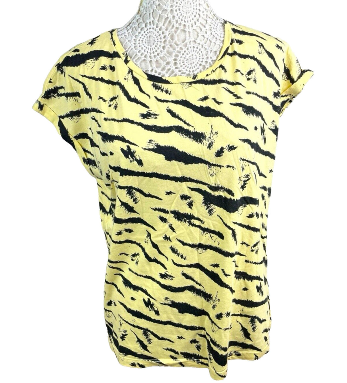 Dorothy Perkins Yellow Animal Print T-shirt 100% Cotton Women’s UK Size 16