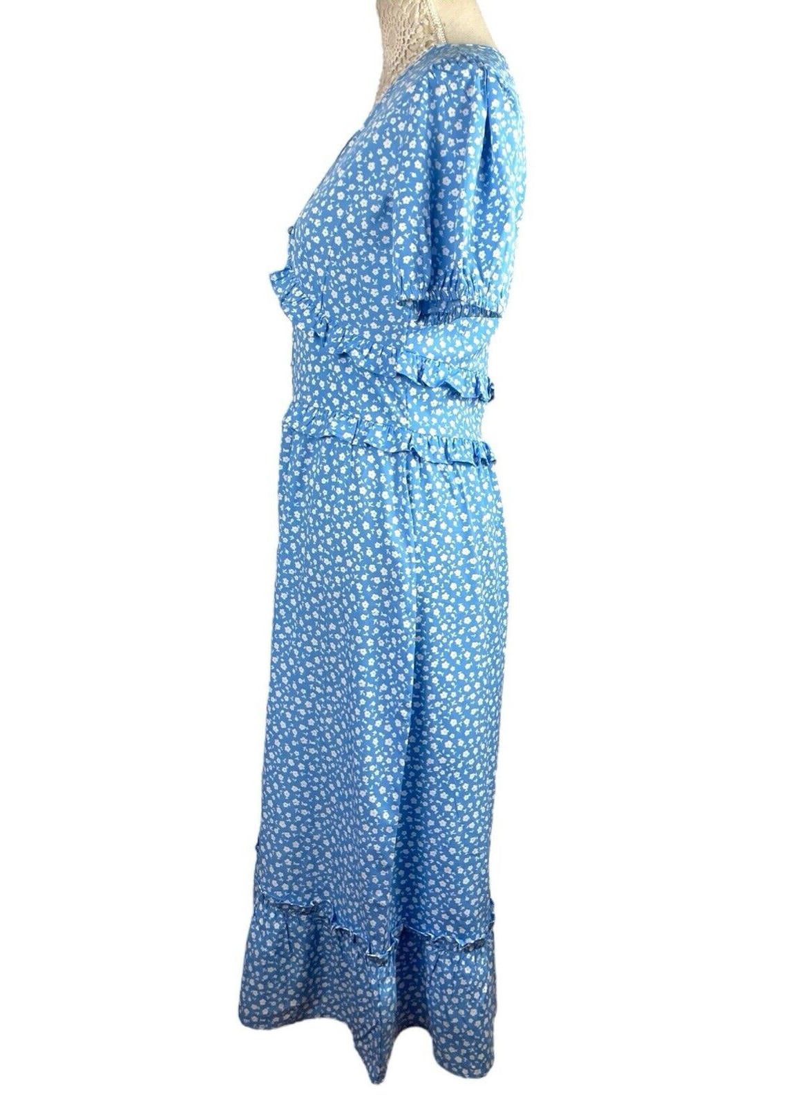 Quiz Blue Floral Print Maxi Dress Vintage Style Women’s UK Size 12