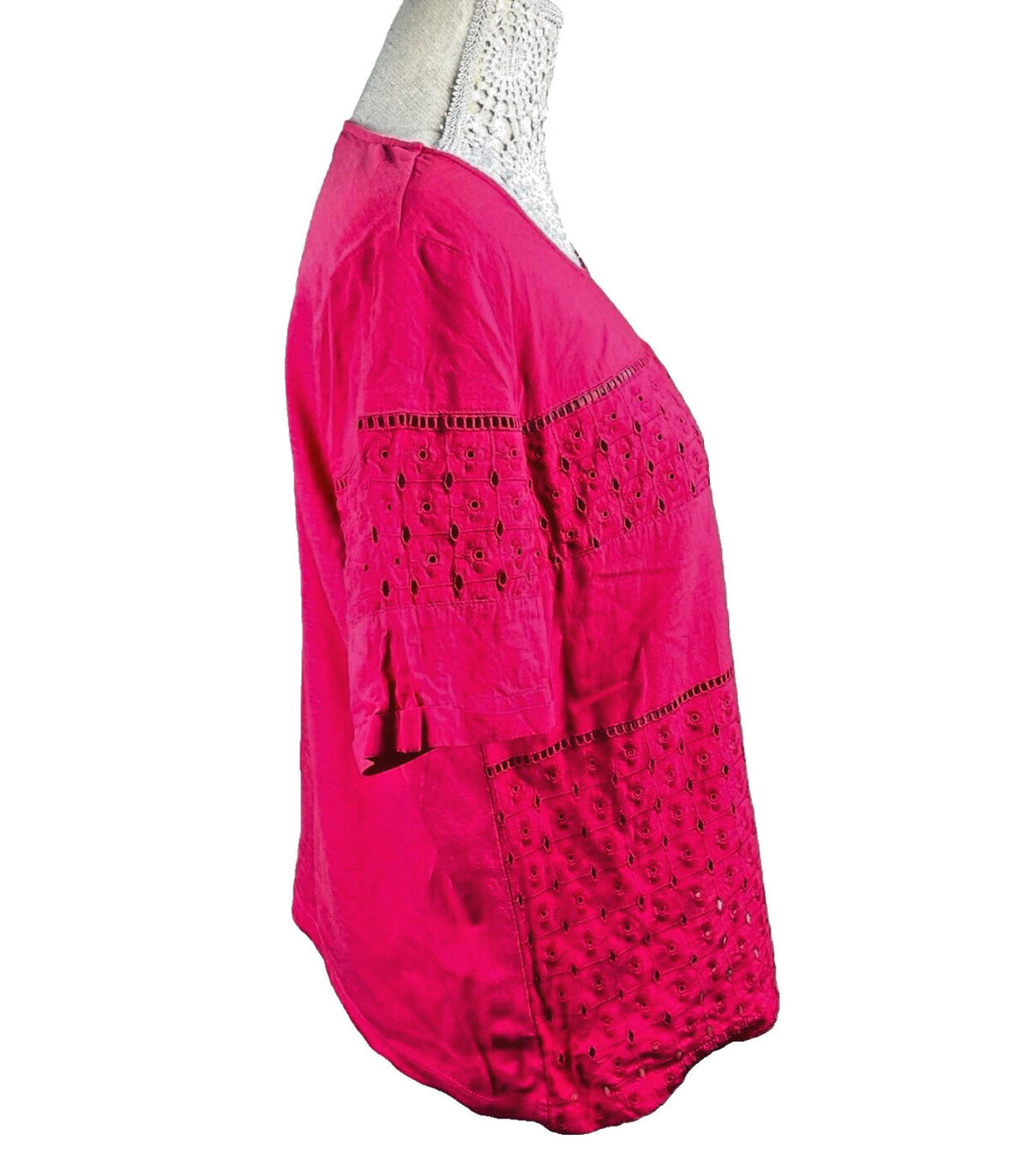 Next Pink T-shirt Top Embroidered Hole Design Women's UK Size 14