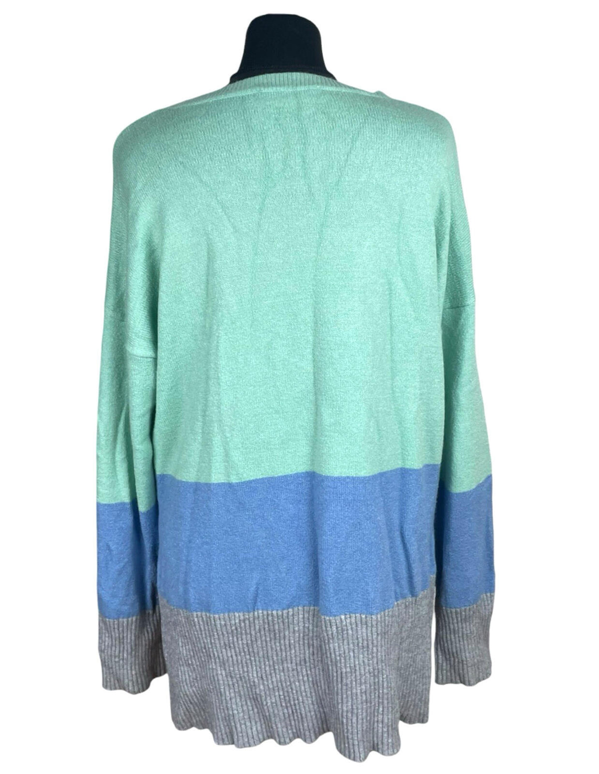 Oasis Knit Jumper Women's UK Size L Colour Block Side Slit Green Blue