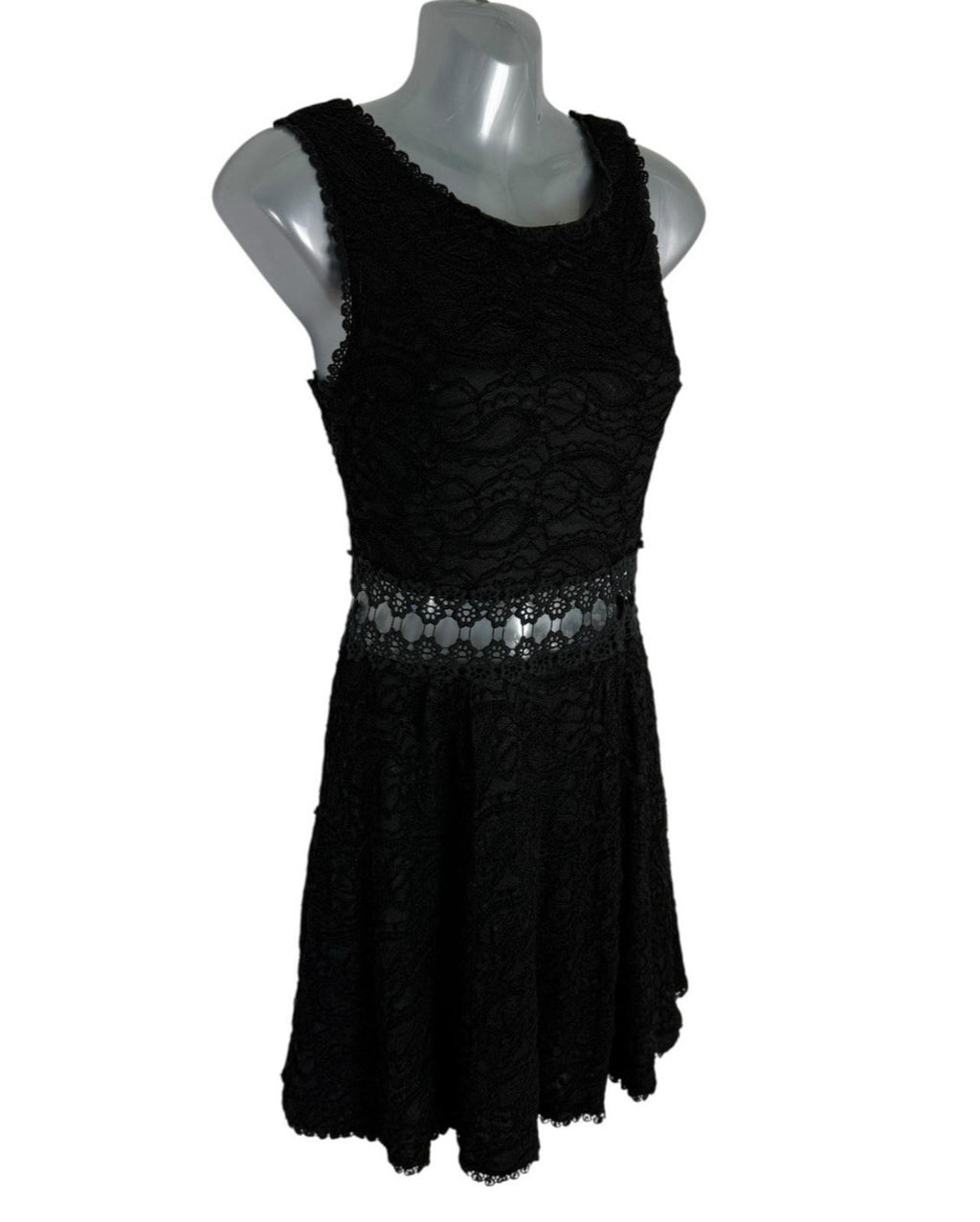 AX Paris Black Lace Dress Knee Length Cut Out Waistband Women's UK Size 8
