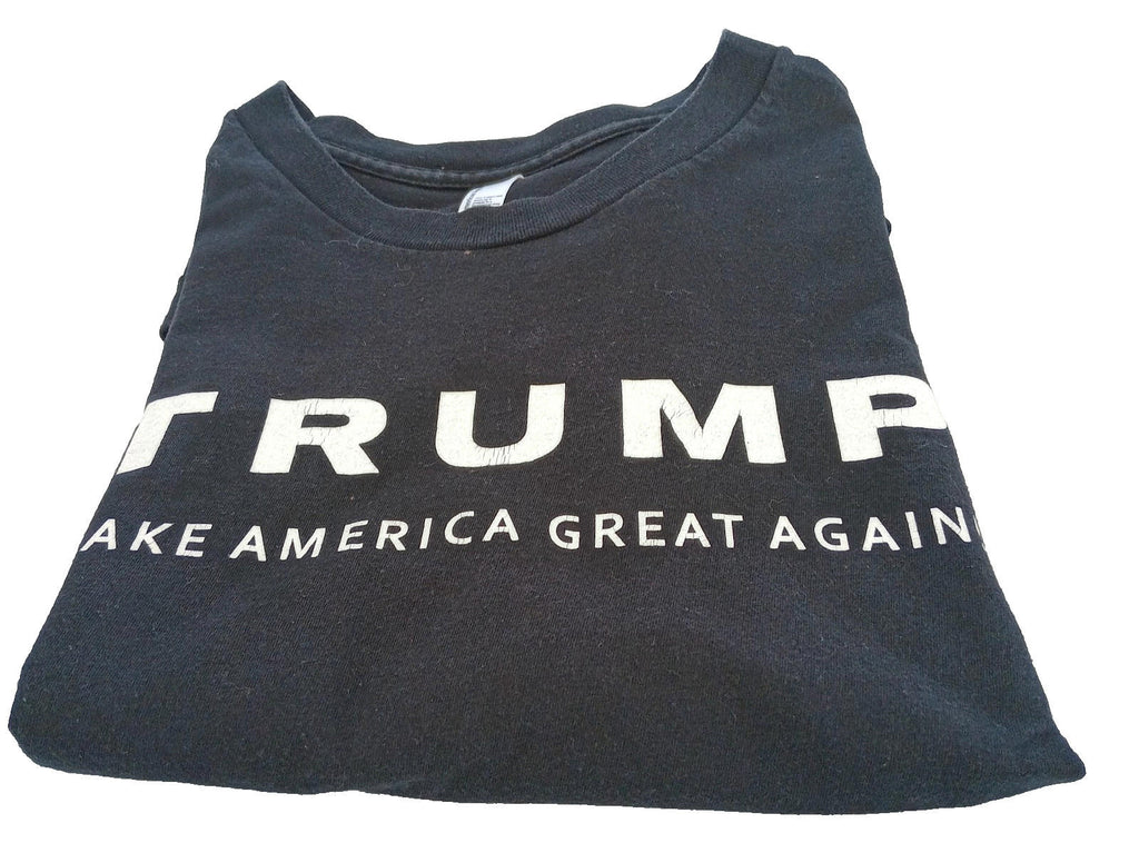 American Apparel Black Trump Print T-Shirt Men's UK Size L Black Crew Neck USA Make America Great Again