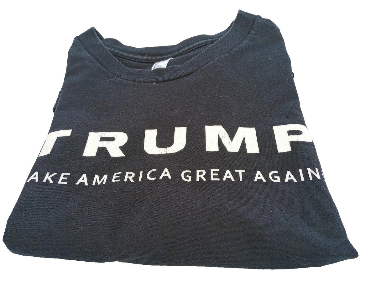 American Apparel Black Trump Print T-Shirt Men's UK Size L Black Crew Neck USA Make America Great Again