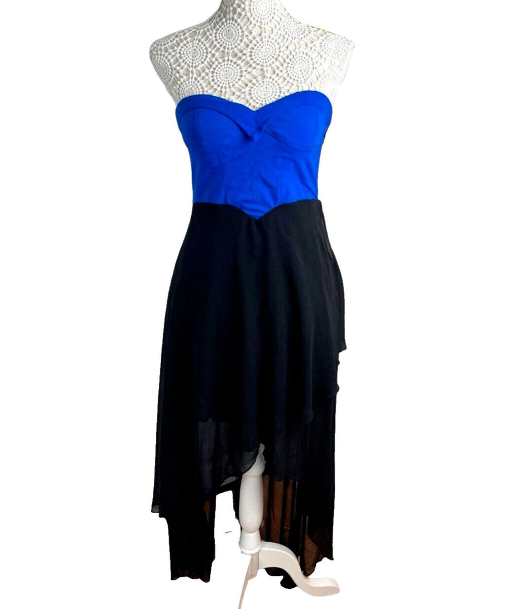 Apricot Strapless High-Low Party Dress Women’s UK Size XS Royal Blue & Black