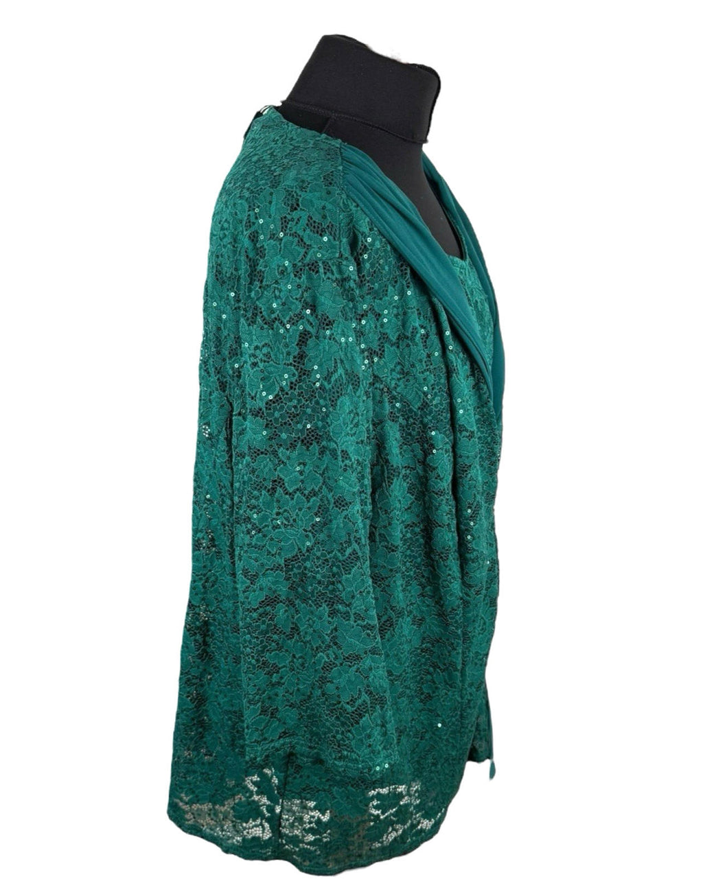 Hanna Nikole Green 2 Piece Blouse Jacket Set Lace Sequin Women's UK Size 22