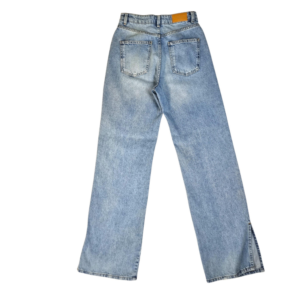 stradivarius Blue Stradivarius Jeans Women's UK Size 8 Long Split Hem Straight Fit High Waist Blue