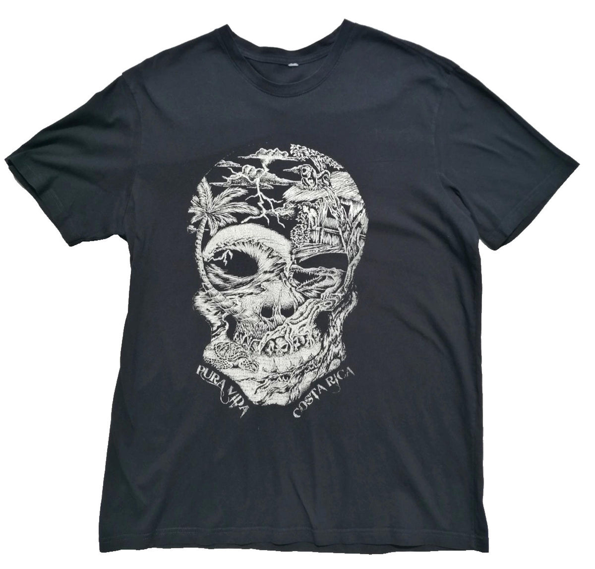 Pura Vida Costa Rica Skull Graphic Print T-Shirt Men's Size L Black Crew Neck