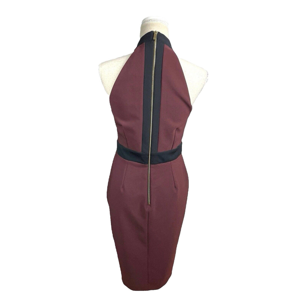 River Island Burgundy Midi Dress Bodycon Black Trim Women's UK Size 12