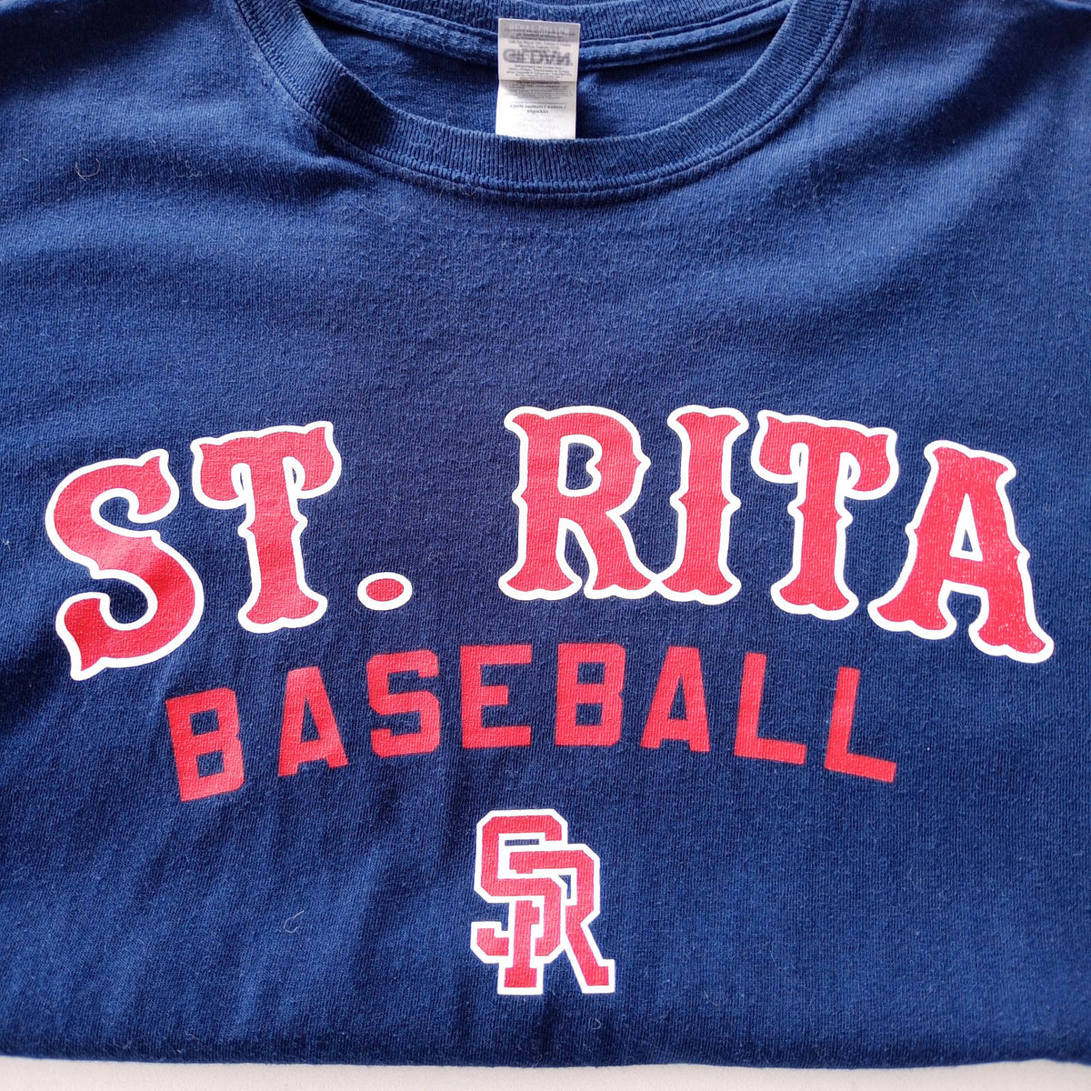 Gildan Blue St. Rita Baseball Graphic Print T-Shirt Men's UK Size XL Blue Crew Neck