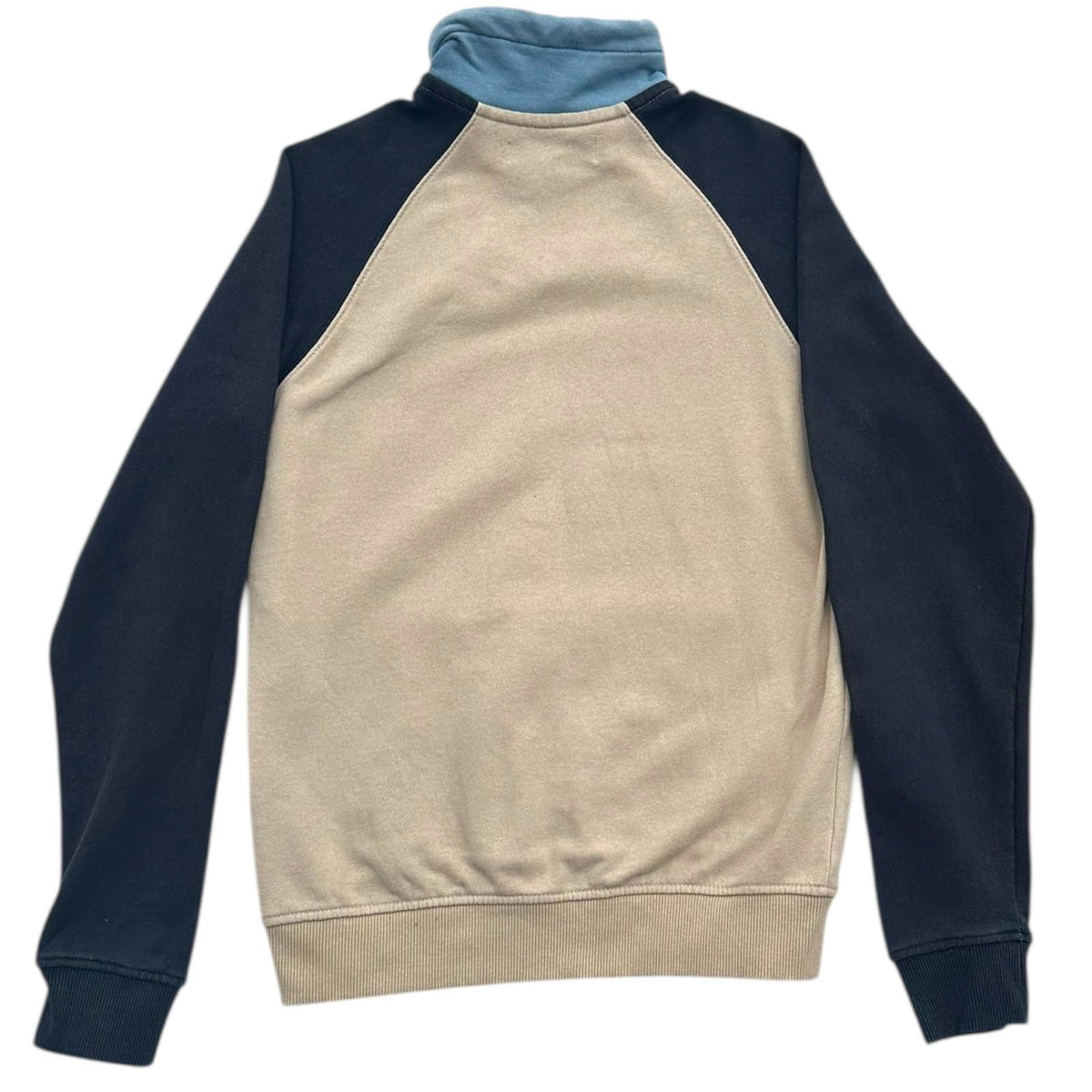 Blend Sweatshirt Men's UK Size S Blue Beige 1/4 Zip Drawstring 100% Cotton