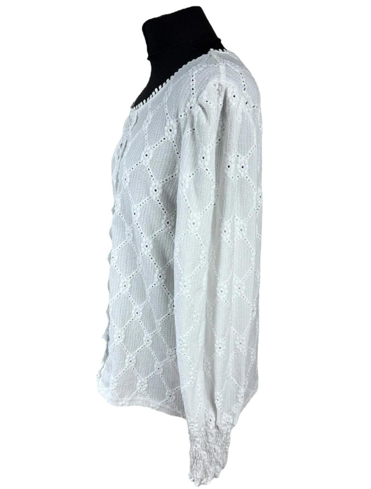SHEIN White Shein Lace Blouse Women's UK Size XL White Long Sleeve Crochet Panel Round Neck
