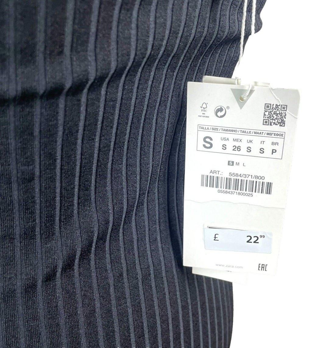 Zara Black Ribbed Maxi Dress Frill Straps Women's UK Size S