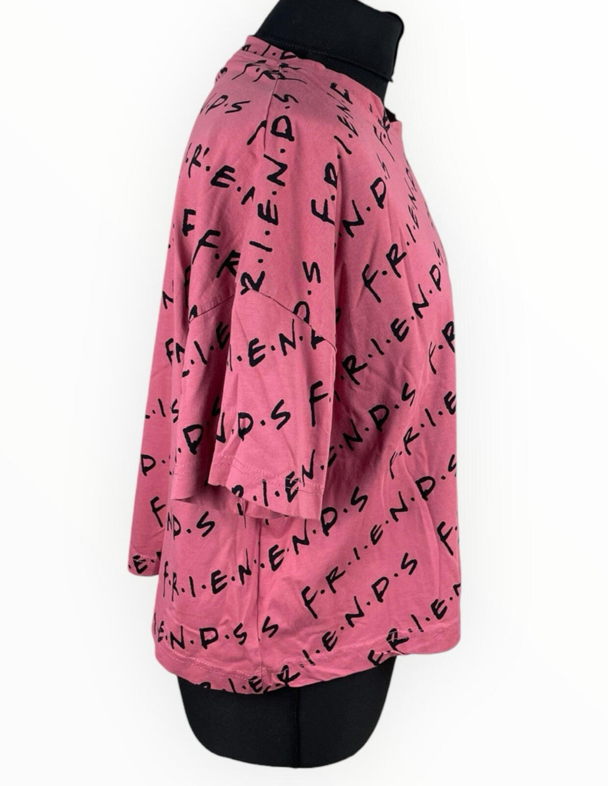 Friends Pink Friends Cropped T-Shirt Women's UK Size 14 Short Sleeve Cotton Geometric Print