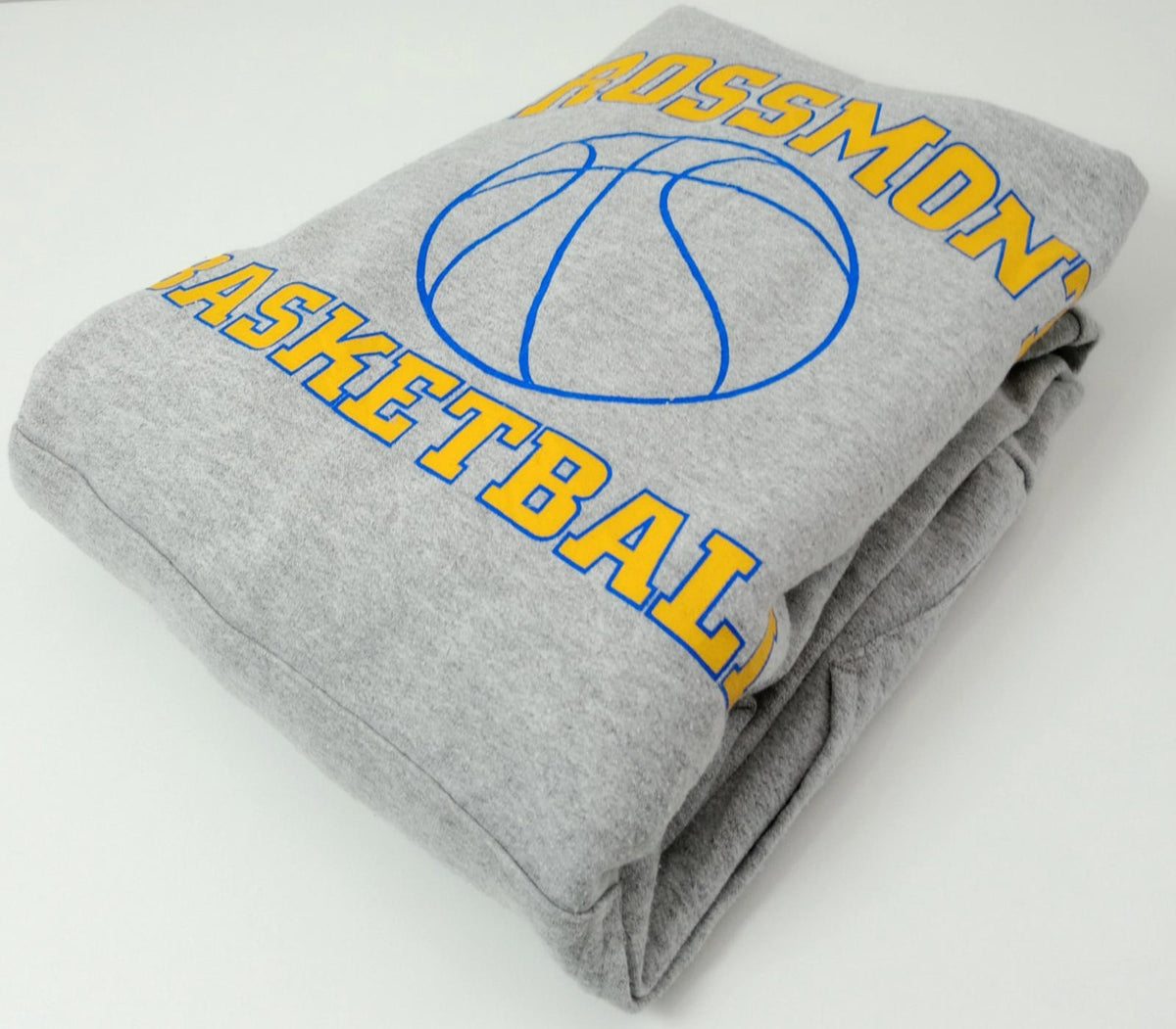 Hanes Gray Grossmont Basketball Hoodie Men's UK Size L Grey Jersey Hooded Pockets Cotton