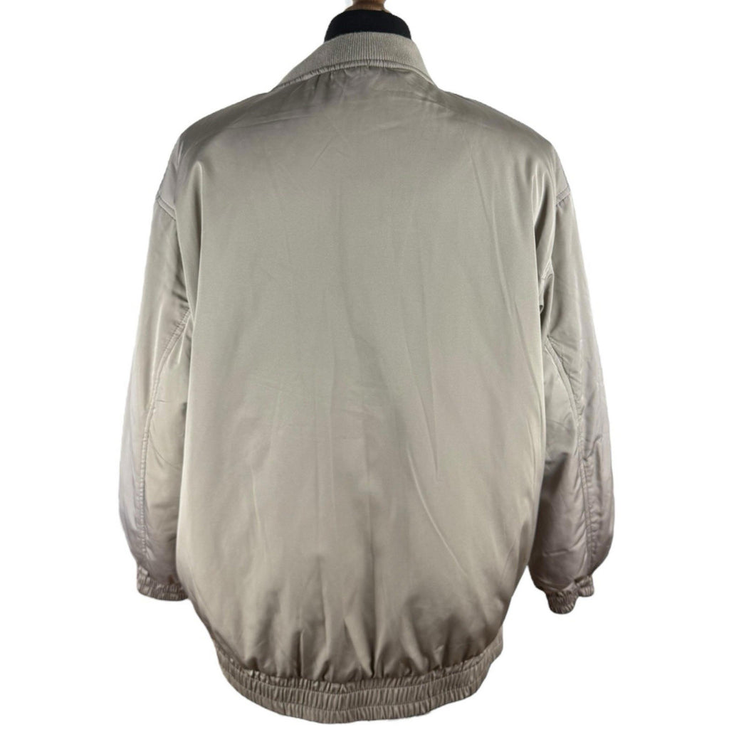 Stradivarius Oversized Bomber Jacket Coat Beige Mid Length Zip Up Women's UK Size XS