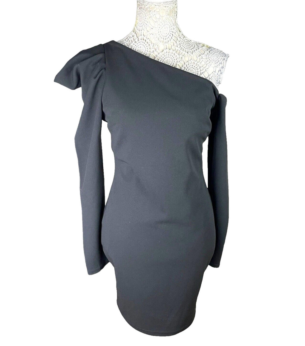 River Island Black River Island Black Mini Dress One Shoulder Puff Sleeve Women's UK Size 12