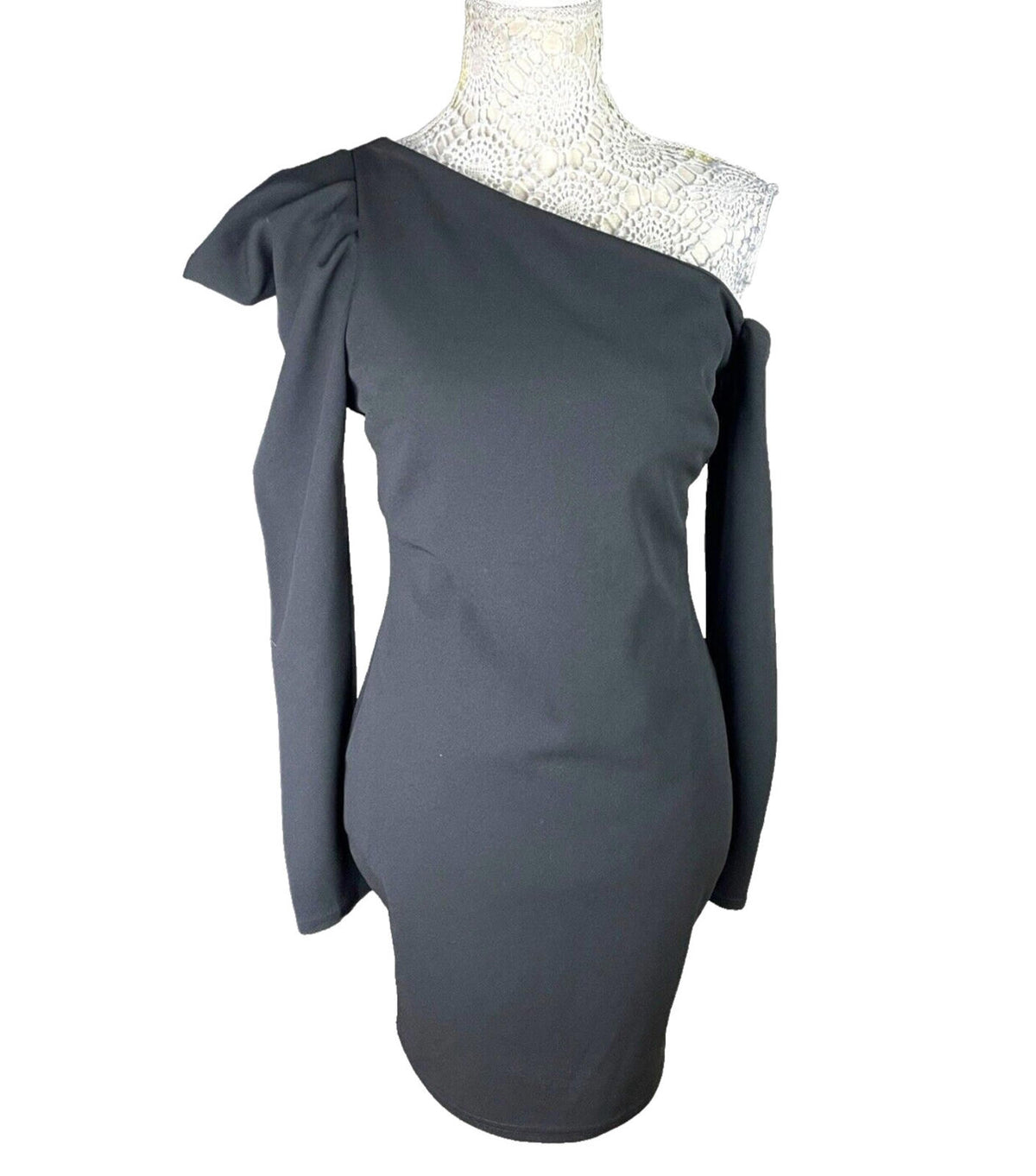 River Island Black River Island Black Mini Dress One Shoulder Puff Sleeve Women's UK Size 12