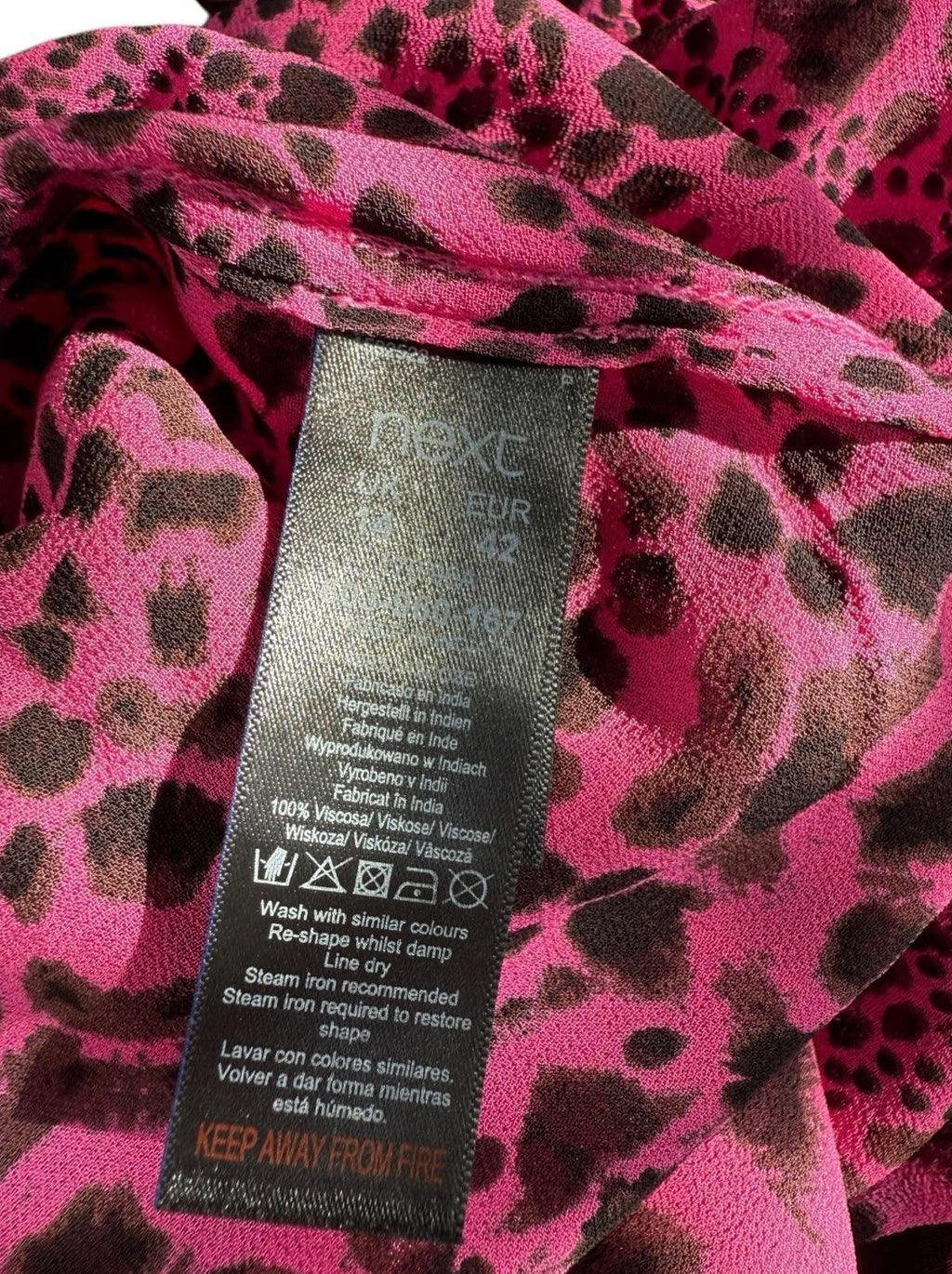 Next Pink Next Chiffon Top Sheer Leopard Print Pink Lightweight Women's UK Size 14