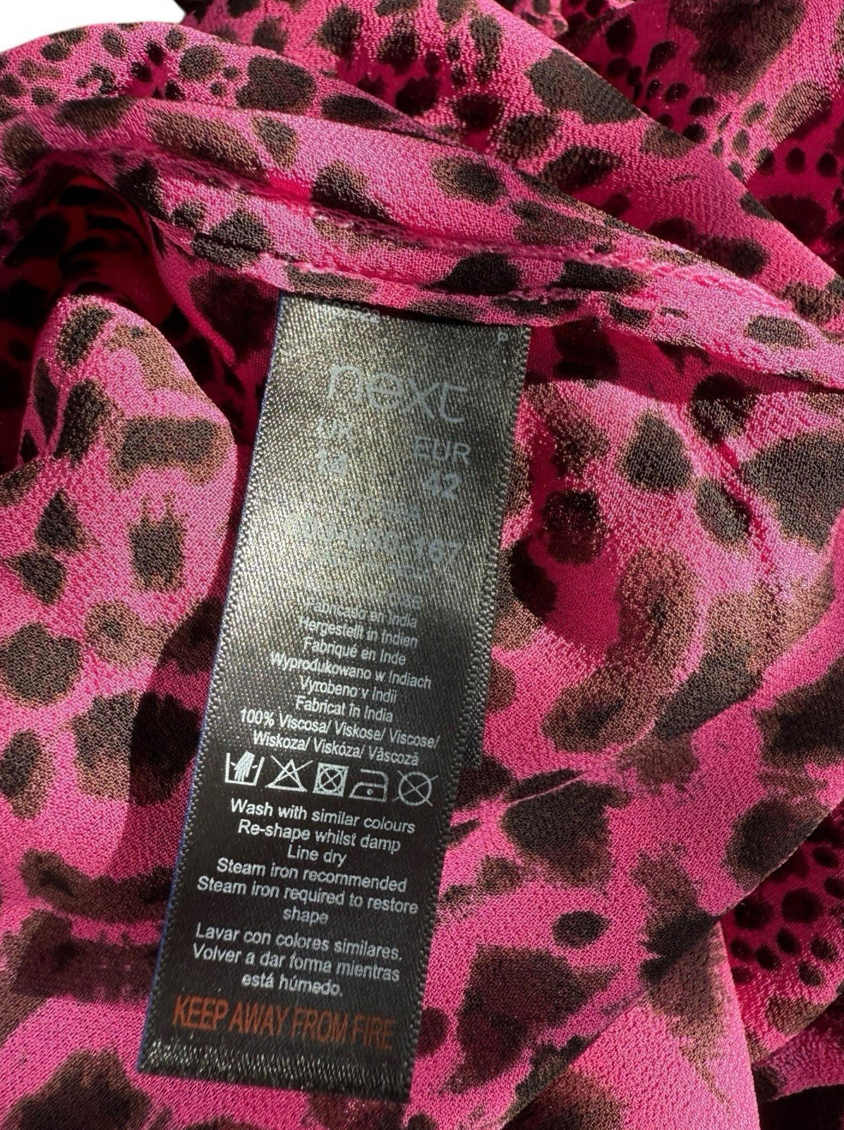 Next Pink Next Chiffon Top Sheer Leopard Print Pink Lightweight Women's UK Size 14