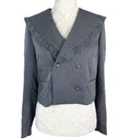 Pretty Little Thing Pinstripe Blazer Women’s UK Size S Grey Cropped Oversized Lapels Ruffle Trim