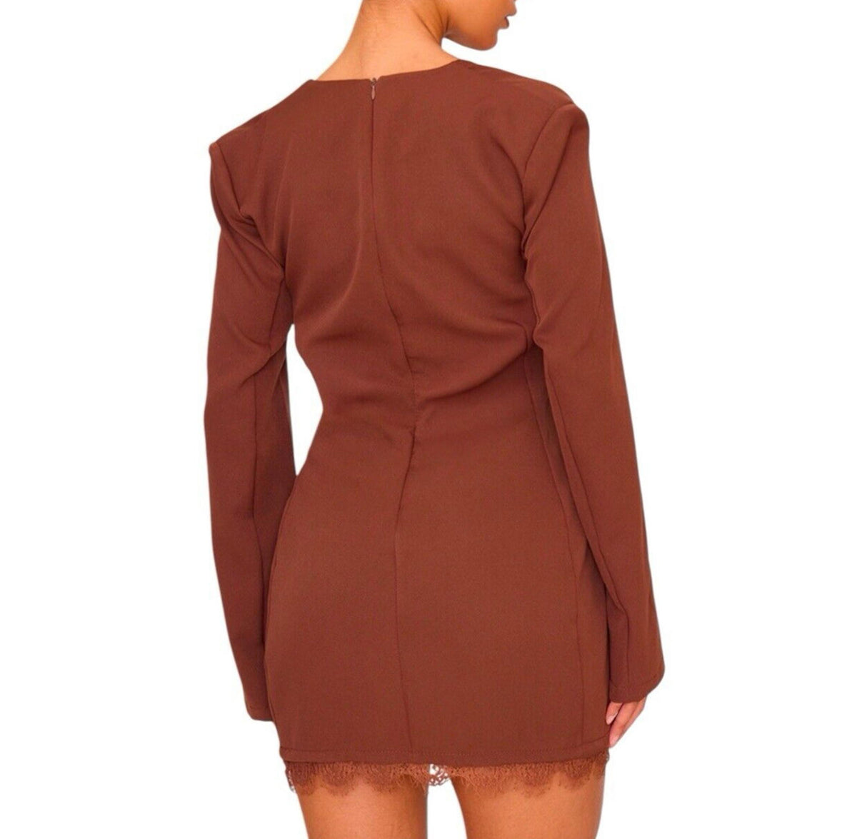 Pretty Little Thing Blazer Midi Dress Women's UK Size 8 Chocolate Lace Trim