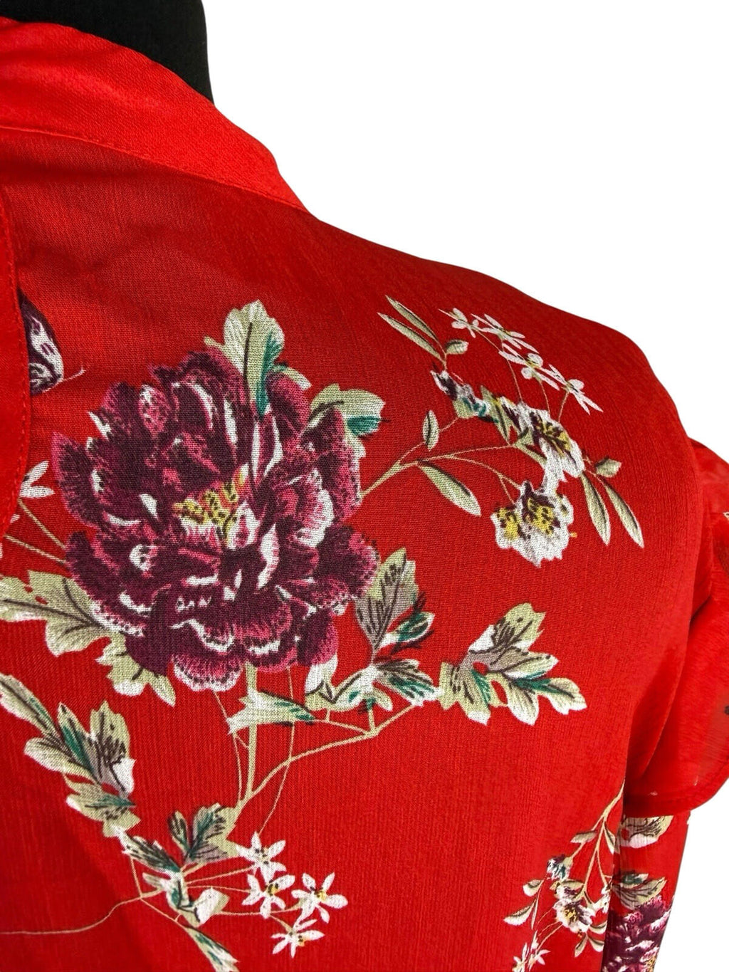 Primark Floral Blouse Women's UK Size 14 Long Sleeve Ruffled Cuffs Choker Neck