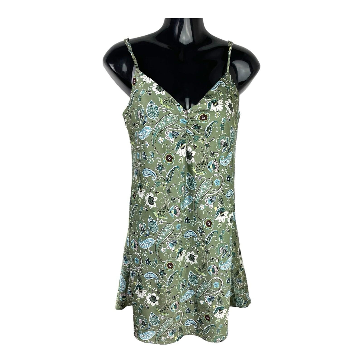 Stradivarius Floral Satin Mini Dress Women's UK Size XS Green Slip Paisley Print