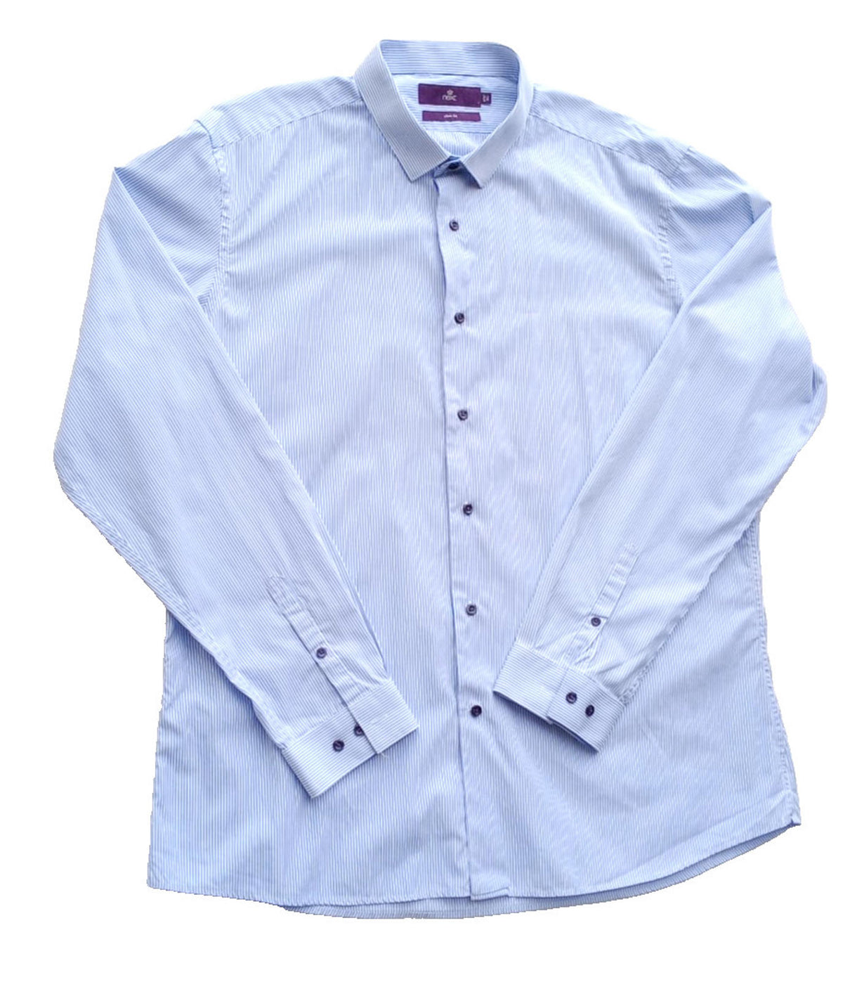 Next Shirt Men's UK Size 2XL Long Sleeve Blue Stripe 100% Cotton Easy Care