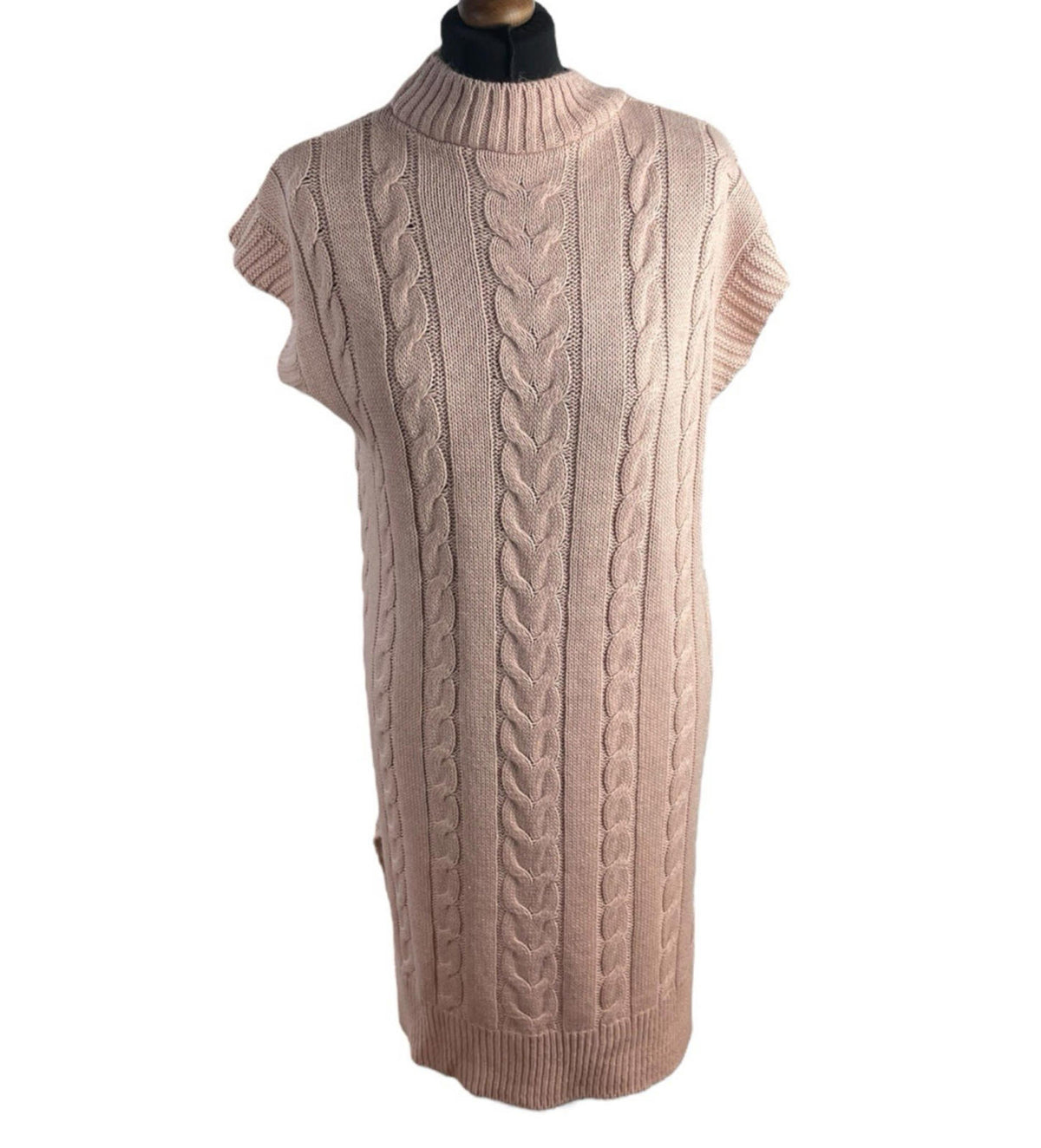 Pink Sleeveless Jumper Dress Knee Length Aran Knit Women's UK Size M