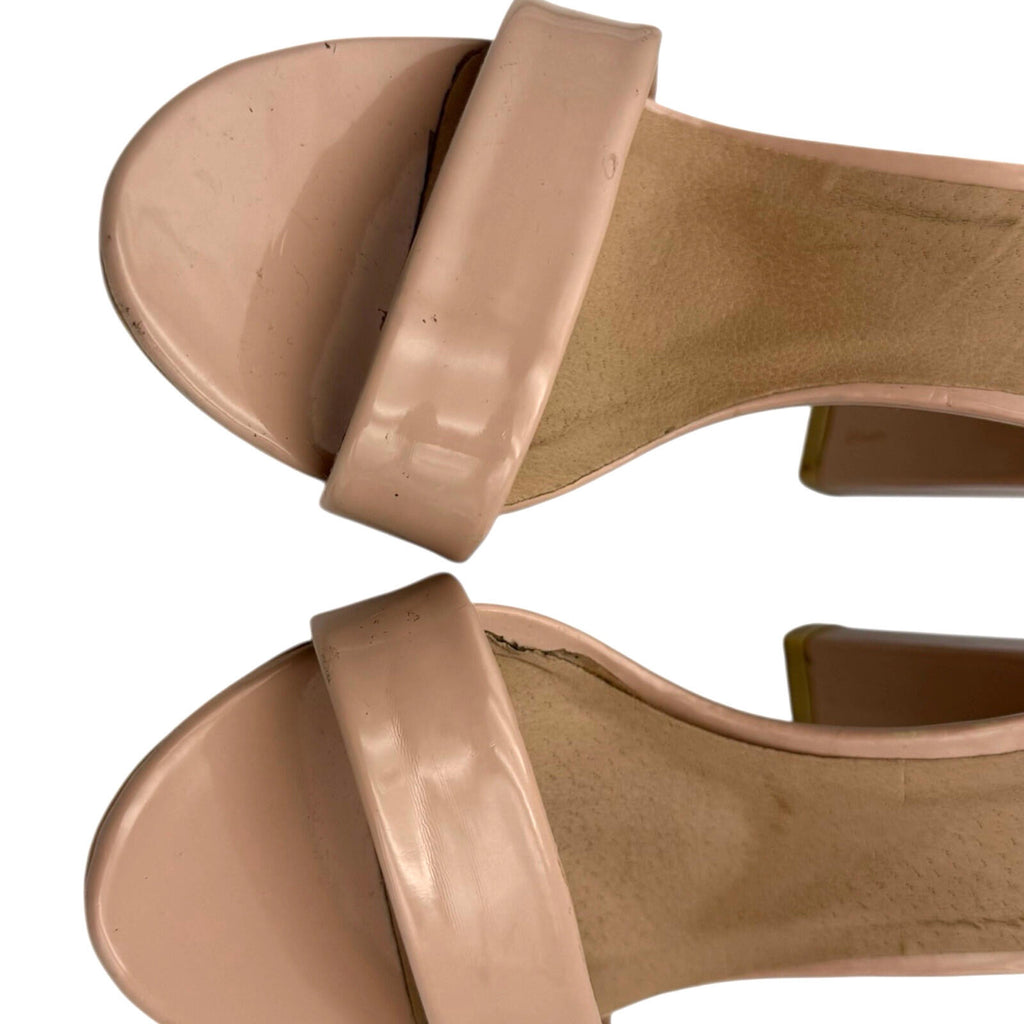 Pretty Little Thing Block Heel Shoes Women's UK Size 4 Open Toe Nude