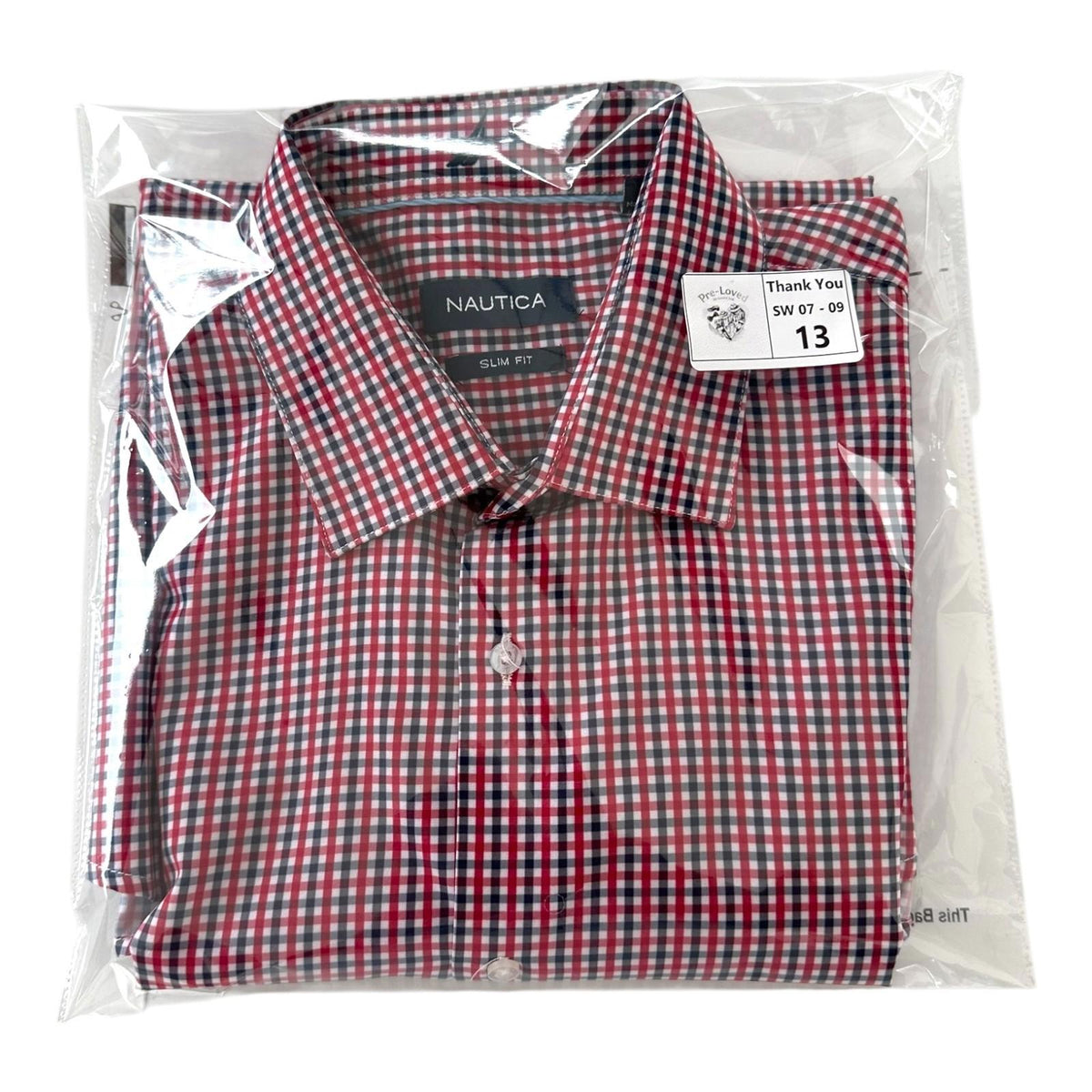 Nautica Button Up Plaid Shirt Men's UK Size L Slim Fit Long Sleeve Pockets