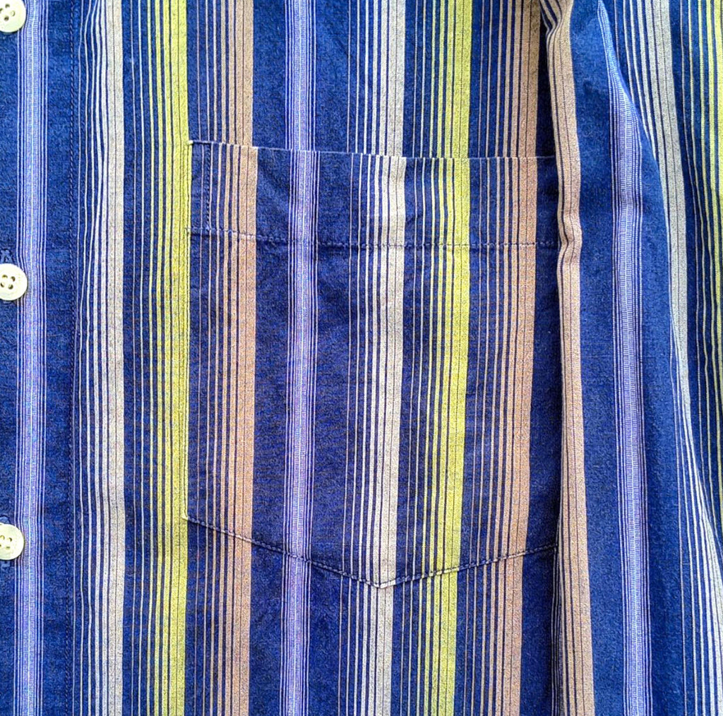 French Shirt Long Sleeve Blue Striped Pocket UK Men's Size 2XL XXL Collar 15"