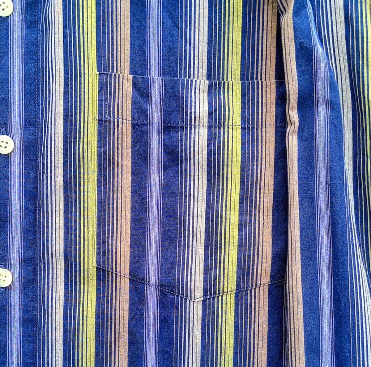 French Shirt Long Sleeve Blue Striped Pocket UK Men's Size 2XL XXL Collar 15"