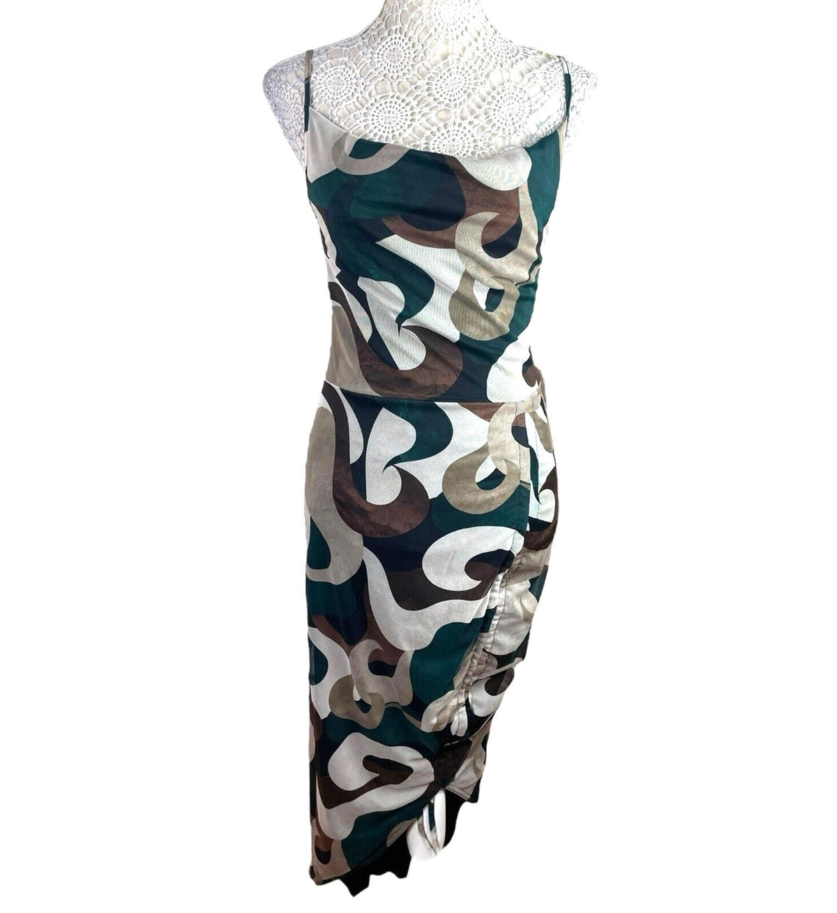 Pretty Little Thing Swirl Print Midi Dress Women's UK Size 10 Abstract Camisole