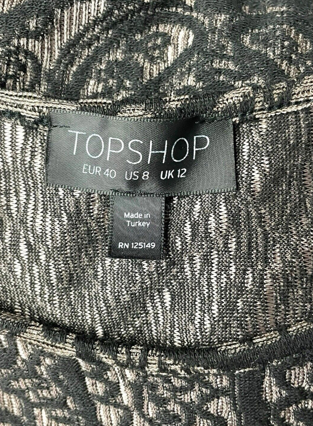 TopShop Black Topshop Black Embroidered Midi Dress Long Sleeve Bodycon Women's UK Size 12