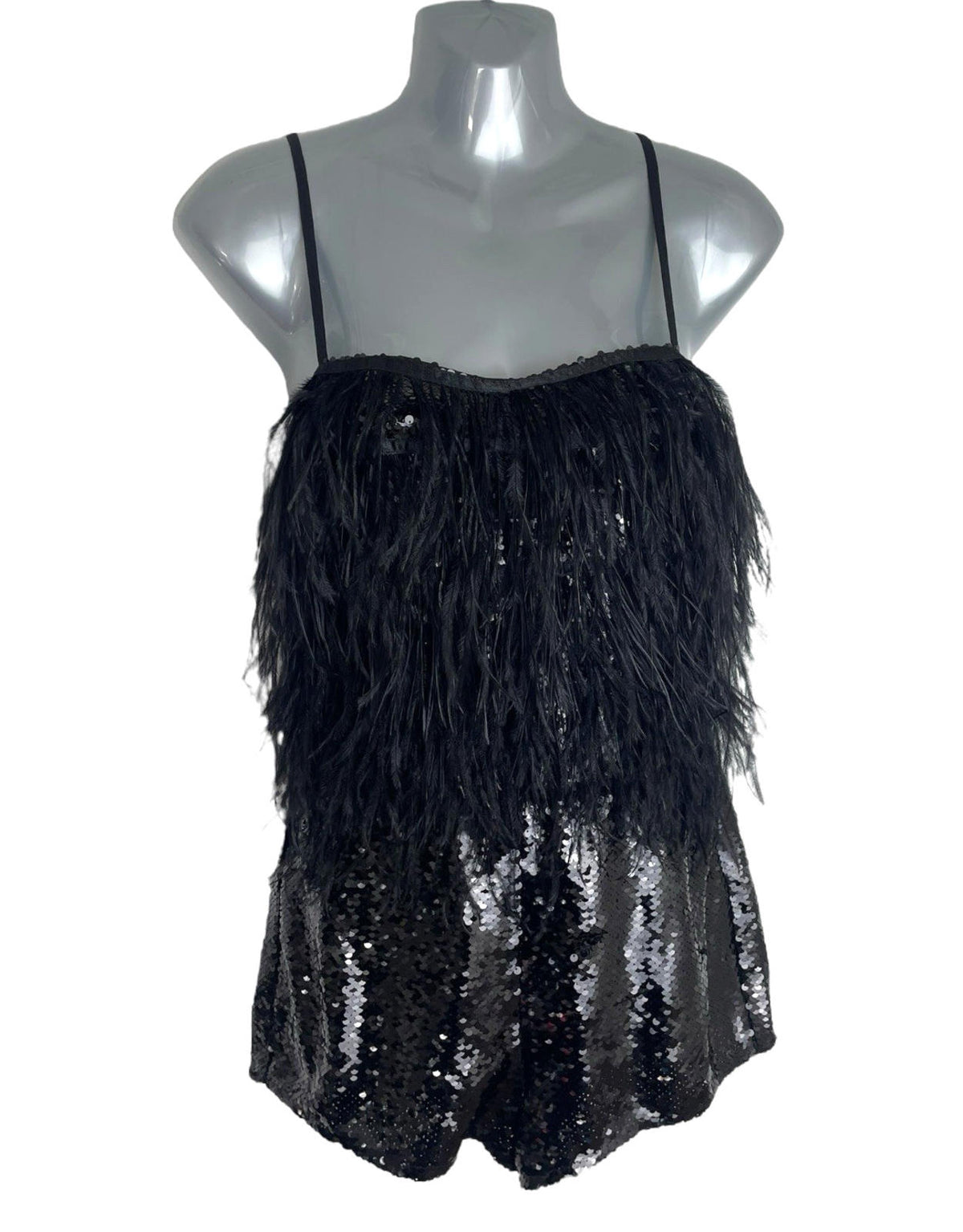 Pretty Little Thing Sequin Playsuit Women's UK Size 8 Feather Detail Strappy