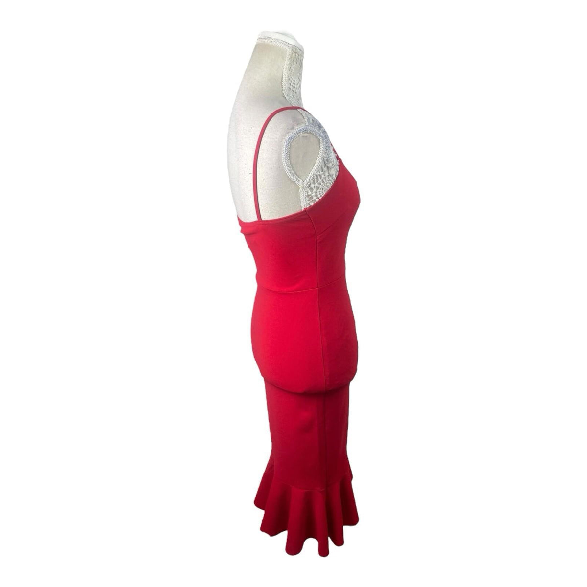 Boohoo Red Strappy Frilled Hem Midi Dress Women’s UK Size 8