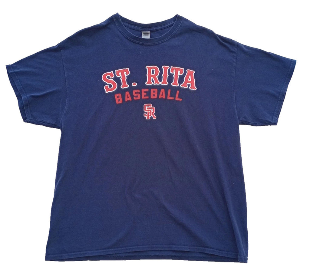 Gildan Blue St. Rita Baseball Graphic Print T-Shirt Men's UK Size XL Blue Crew Neck