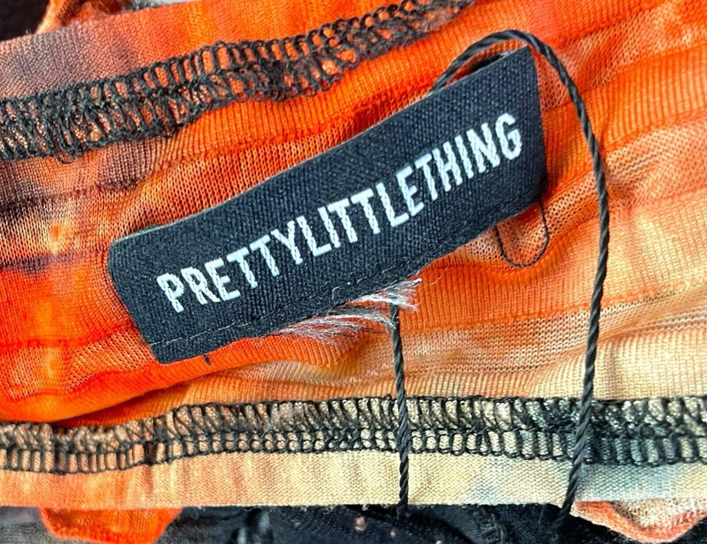 Pretty Little Thing Bralette Crop Top Women's UK Size 8 Black Orange Textured