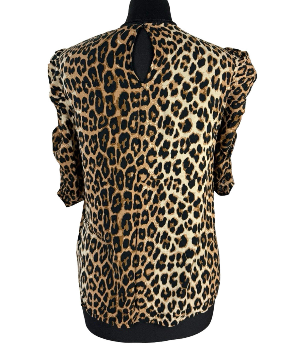 H&M Brown H&M Leopard Print Blouse Women's UK Size XS Relaxed Fit Puff-Sleeved Lightweight