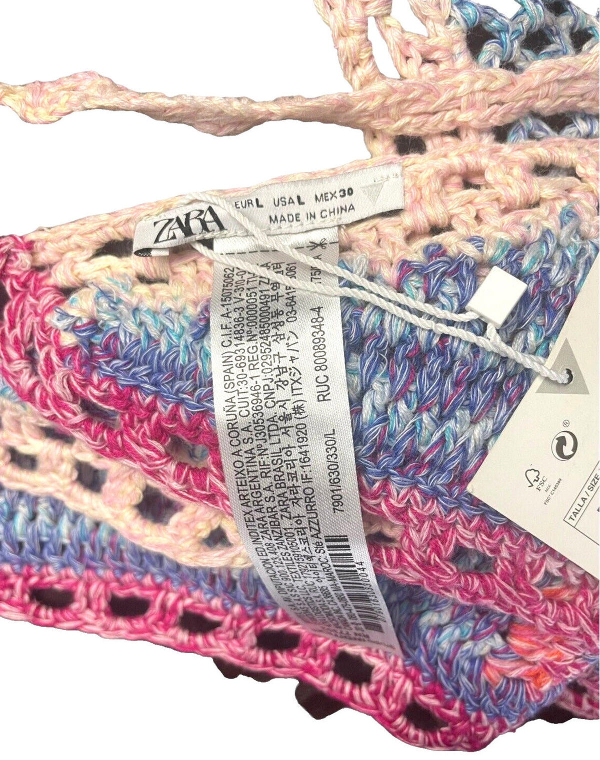 ZARA Multi Zara Crochet Knit Halter Crop Top Summer Women's UK Size Large
