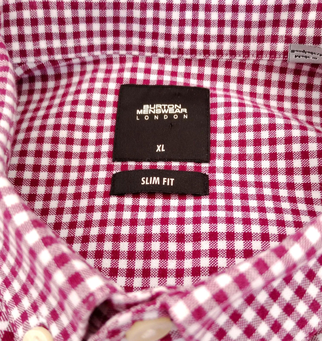 Burton Red Check Long Sleeved Shirt 100% Cotton Men's UK Size XL