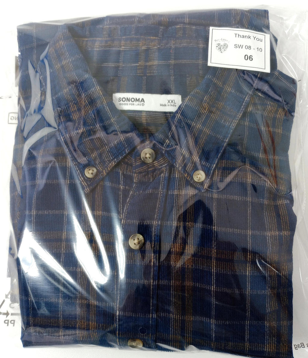 Sonoma Corduroy Shirt Men's UK Size 2XL Blue Check Pocket 100% Cotton Easy Care