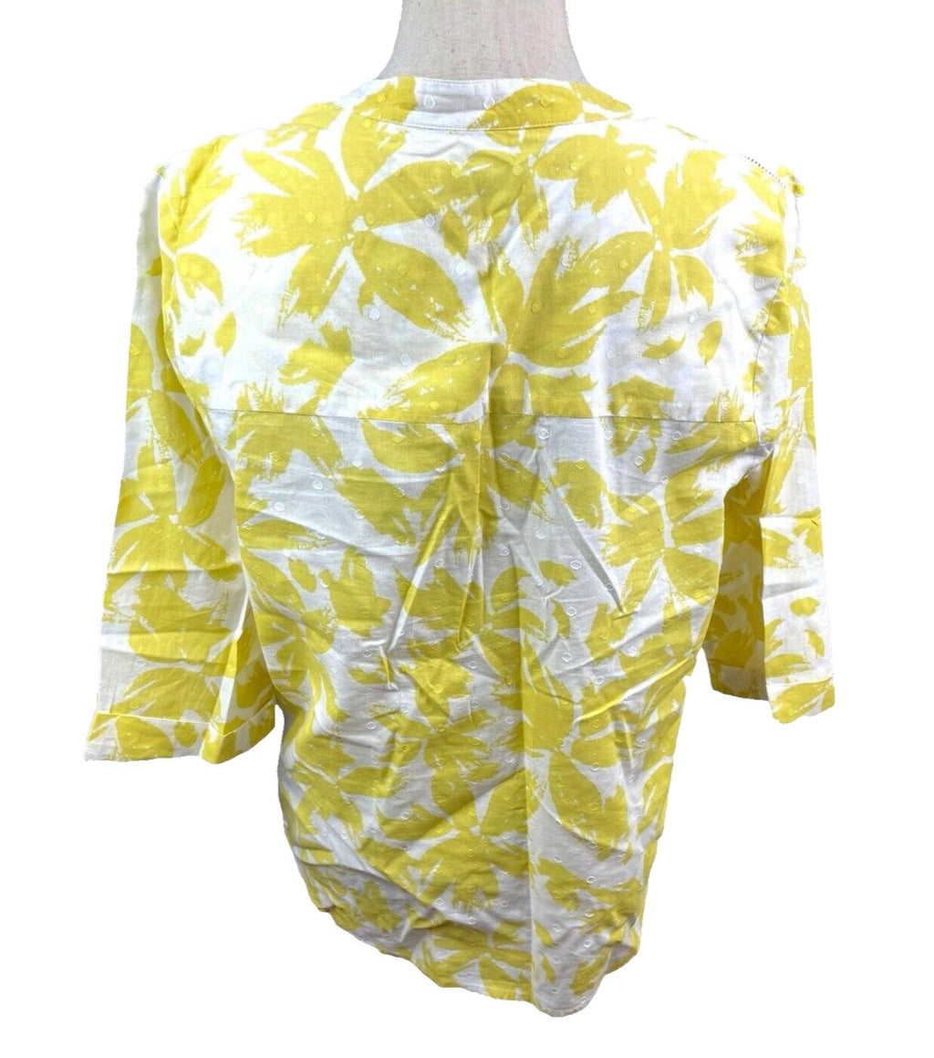 Marks and Spencer Yellow Marks & Spencer Blouse Floral Tunic Style 100% Cotton Women's UK Size 12